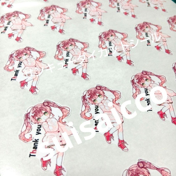 【thq2】かわいい水彩風ダイカットサンキューシール 1柄50枚 suisaicco