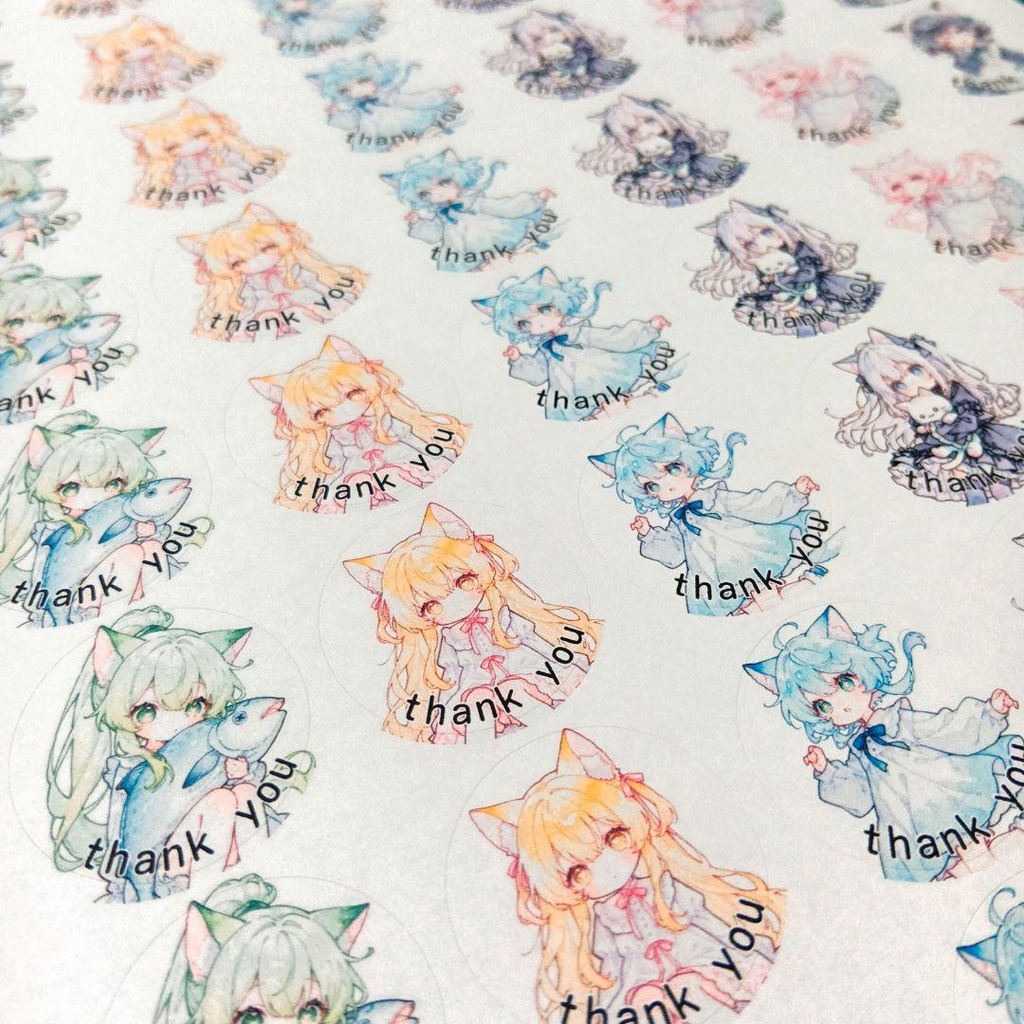 【猫耳】大容量 水彩風 3㌢丸サンキューシール 96枚 suisaicco