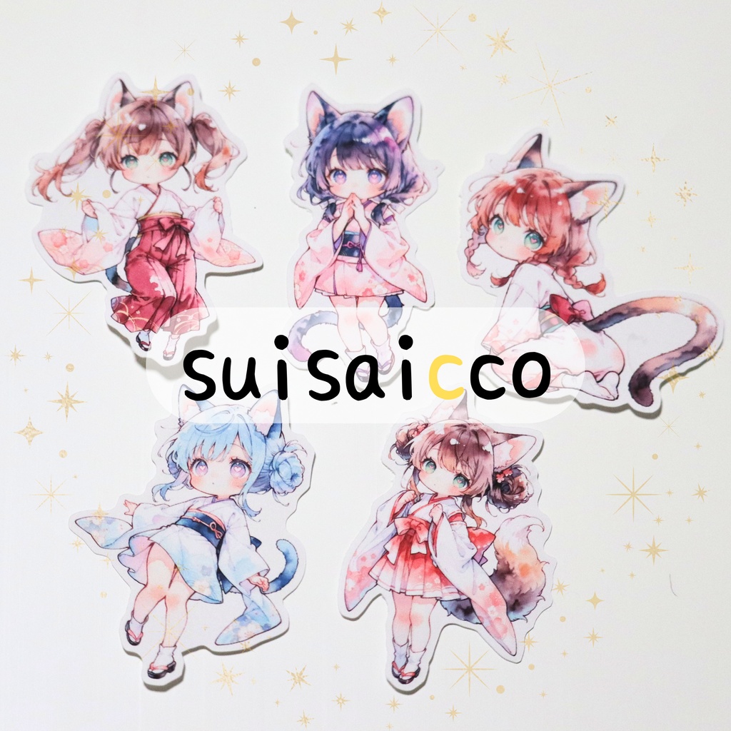 【K】水彩風 ダイカットシール 15柄30枚 suisaicco