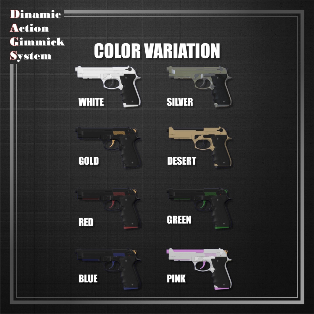 【ModularAvatar対応】VRChat想定 Avatars3.0向けギミック 「DAGsHG No.02 M9A1」【銃/ハンドガン】