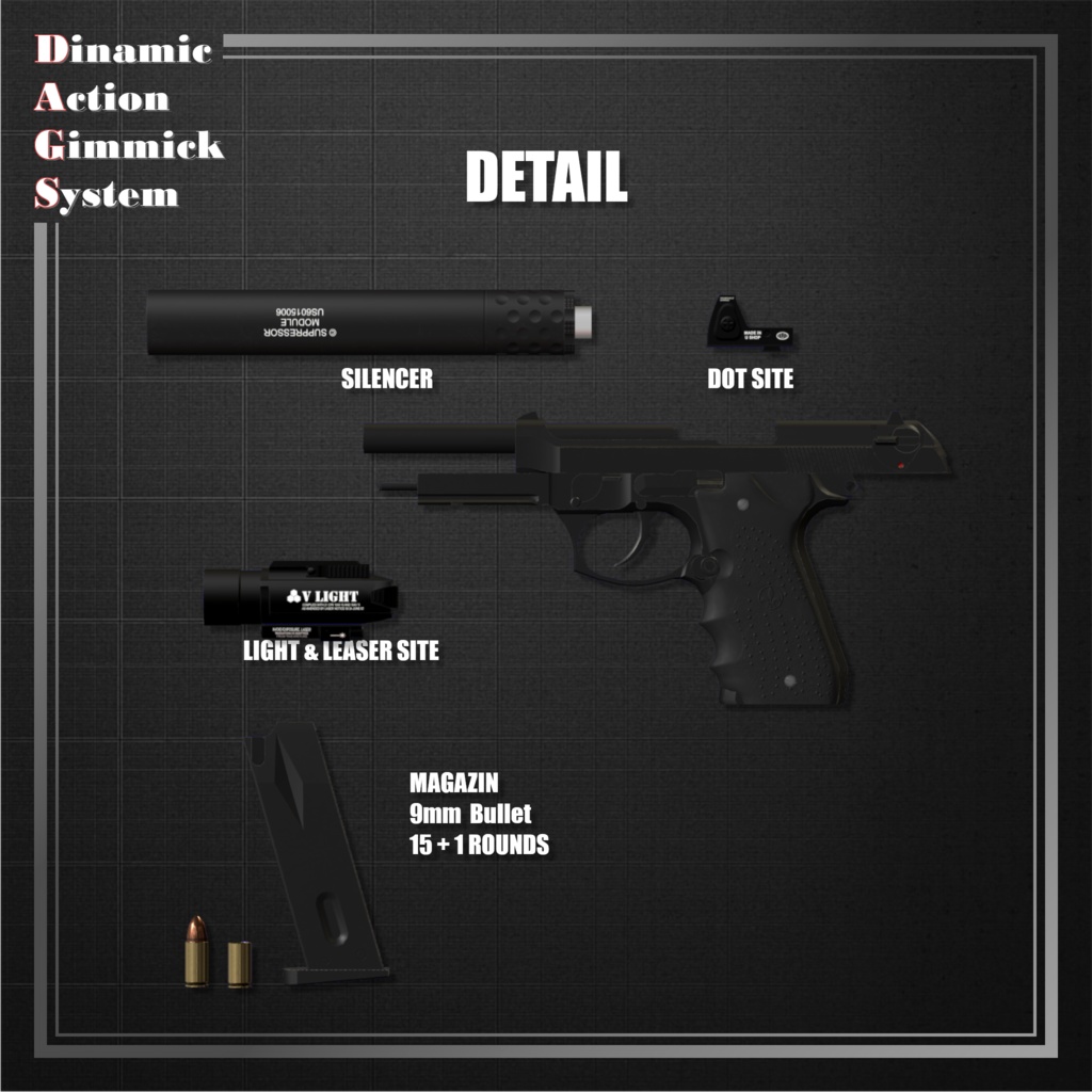 【ModularAvatar対応】VRChat想定 Avatars3.0向けギミック 「DAGsHG No.02 M9A1」【銃/ハンドガン】