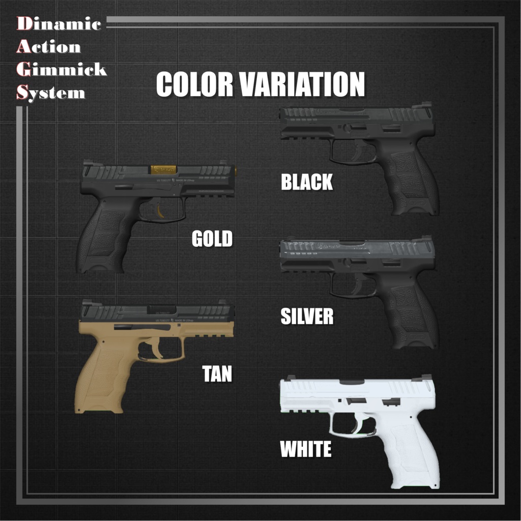 【ModularAvatar対応】VRChat想定 Avatars3.0向けギミック 「DAGsHG No.03 VS9 Phantom」【銃/拳銃/ハンドガン】