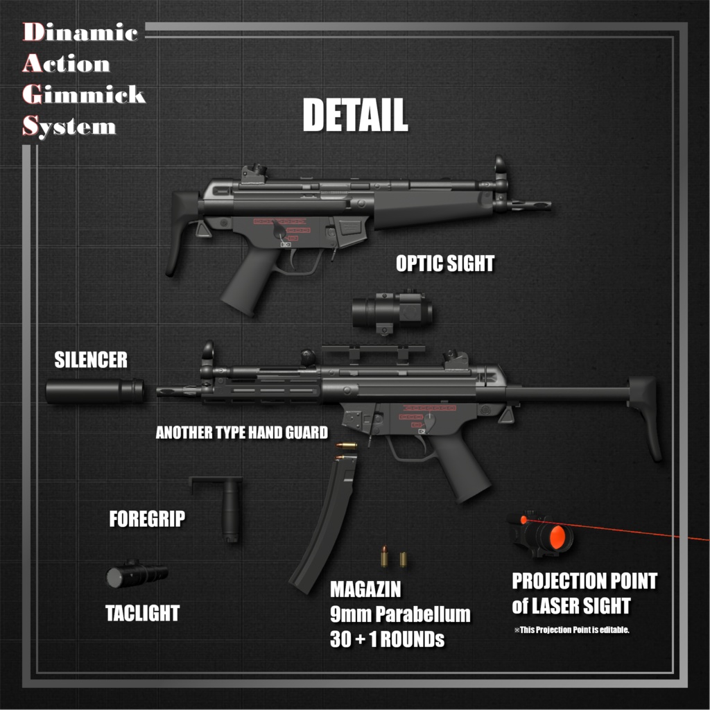 【ModularAvatar対応】VRChat想定 Avatars3.0向けギミック 「DAGsSMG No.01 LB5 Liberator」【銃/短機関銃/サブマシンガン/マシンガン】