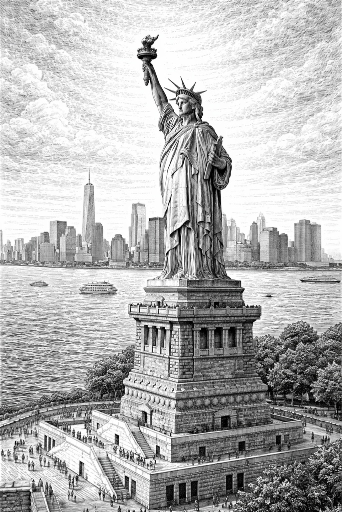 アメリカ名所めぐり　自由の女神　タイムズスクエア　ハリウッド