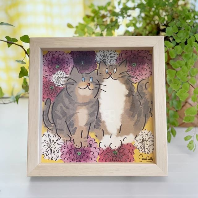 ワンちゃんネコちゃんのお守りイラスト【額入り】