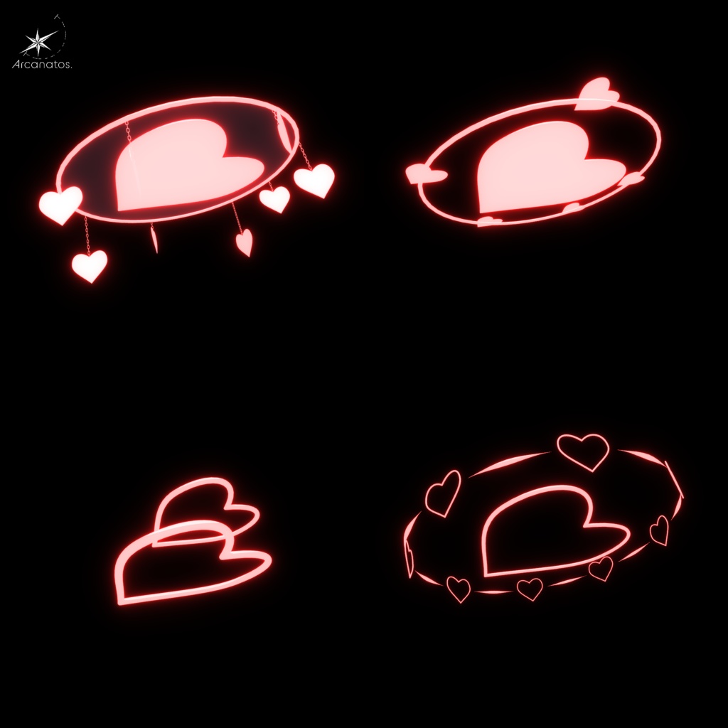 【VRChat想定】ハート形天使の輪(ヘイロー)4種セット