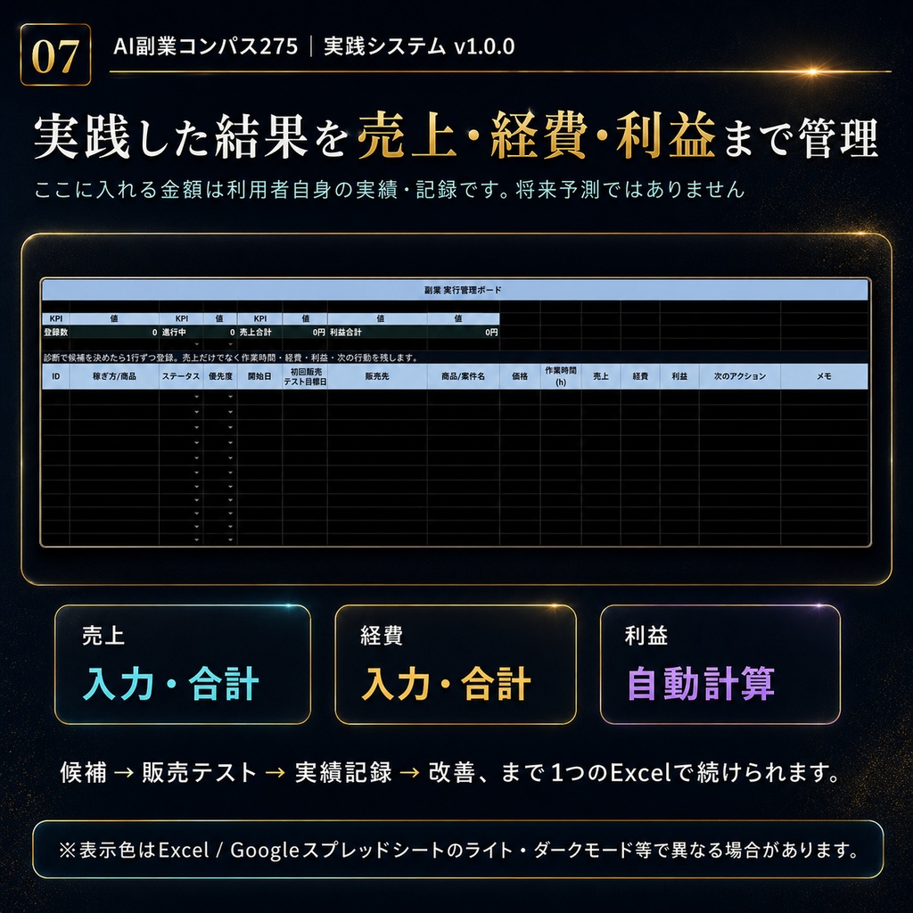 AI副業コンパス275|275の副業アイデア+自動マッチング+実践ガイド【Excel・PDF・49プロンプト】