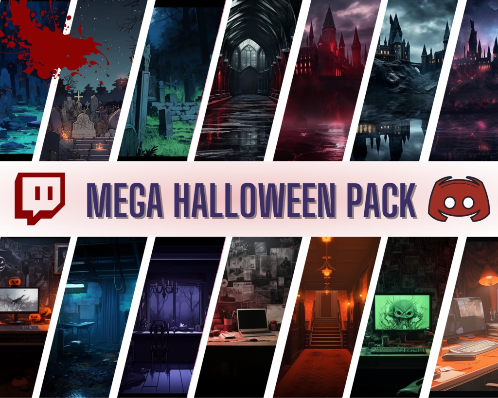 100以上のVtuberの背景、ハロウィンVtuberバンドル、ホラー背景、ストリーム背景、バーチャル背景、Twitch背景、Vtuberオーバーレイ