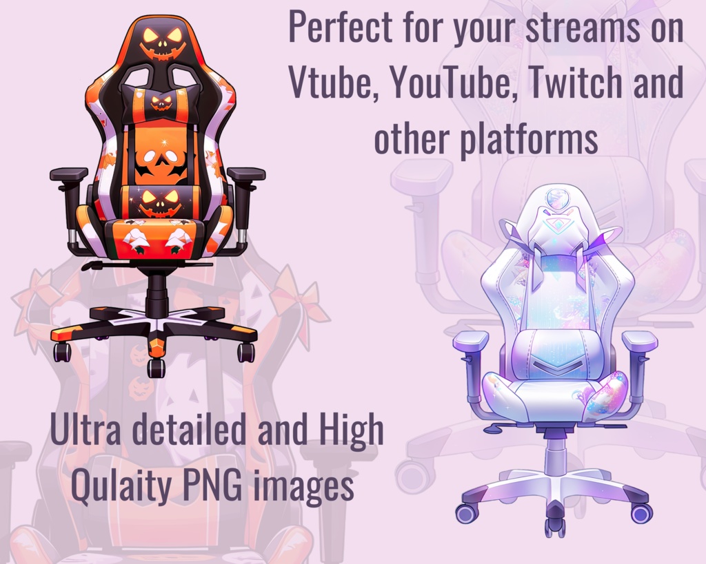 12x Vtuber ゲーミング チェア、ハロウィーン ゲーミング チェア、Vtuber アセット、Vtuber オーバーレイ、50 個の無料ハロウィーン Vtuber 背景、Vtuber リギング、ハロウィーン Vtuber チェア
