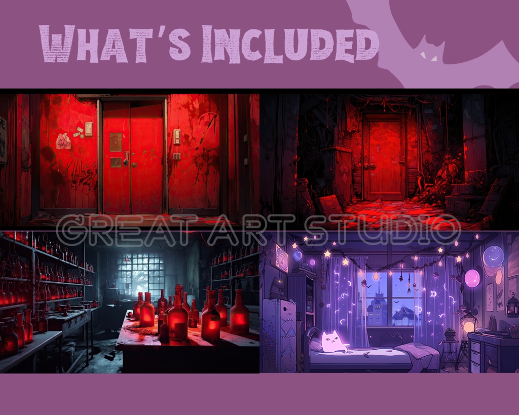 ハロウィンVtuberスターターパック! 10x Vtuber 背景 + 1x Vtuber ゲーミングチェア + 1x アニメーション背景、Vtuber アセット パック、居心地の良いオーバーレイ、Vtuber のコレクション