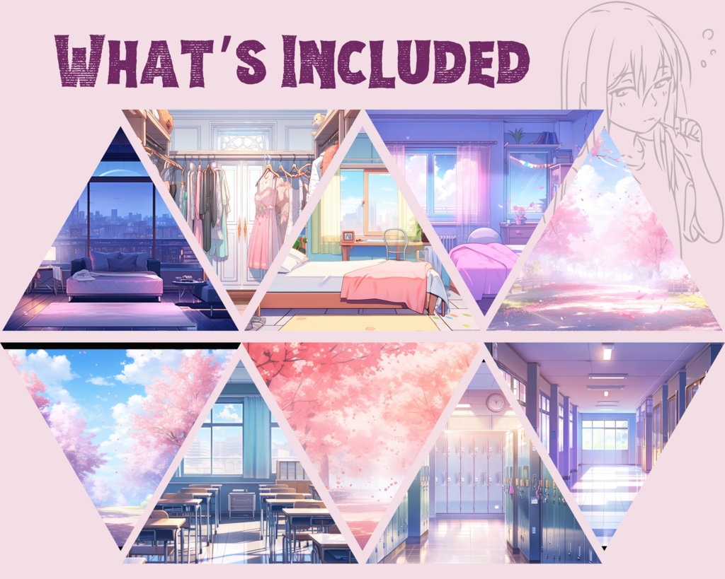 Vtuberスターターパック!10枚のVtuber背景 + 1つのVtuberゲーミングチェア + 1つのアニメーション背景、Lofi & Anime、Vtuberアセットパック、居心地の良いオーバーレイ