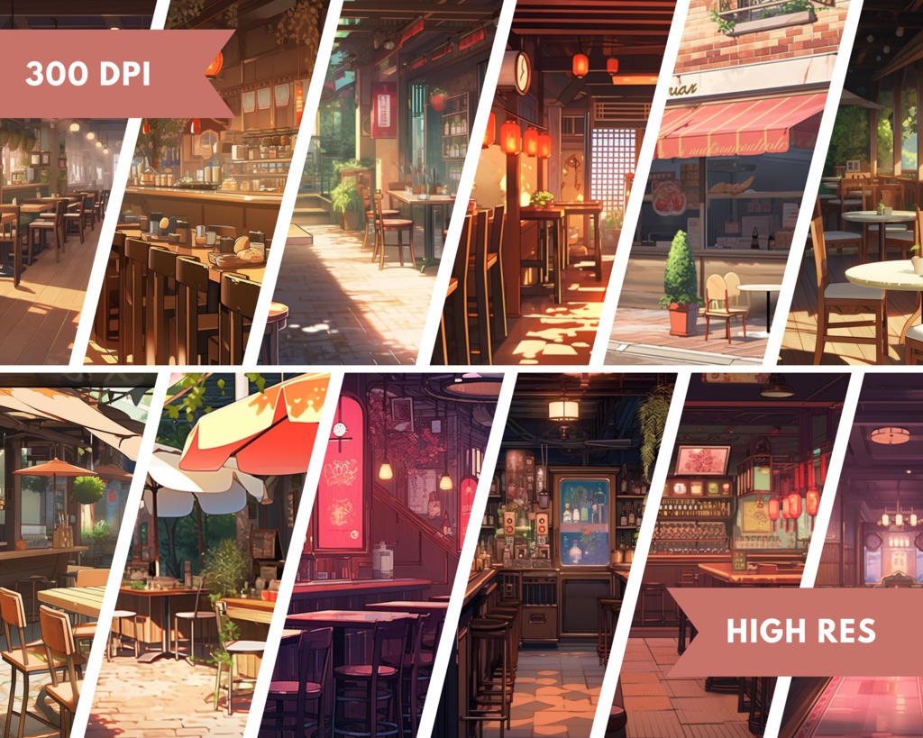 50x レストランアニメ背景、Vtuber 背景、Lofi & アニメ、ストリーム背景、Twitch ストリーミング背景、Twitch 背景、Vtuber アセット