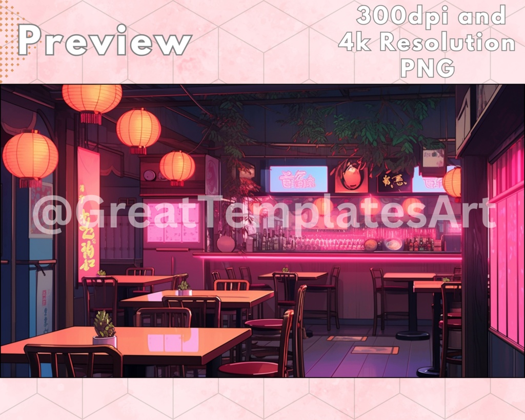 50x レストランアニメ背景、Vtuber 背景、Lofi & アニメ、ストリーム背景、Twitch ストリーミング背景、Twitch 背景、Vtuber アセット