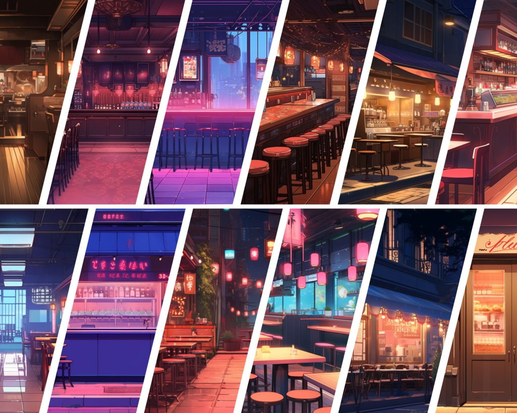 50x レストランアニメ背景、Vtuber 背景、Lofi & アニメ、ストリーム背景、Twitch ストリーミング背景、Twitch 背景、Vtuber アセット