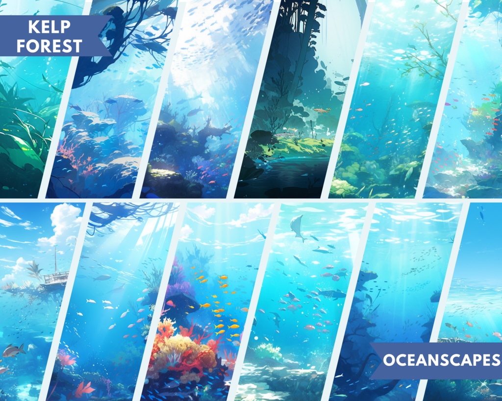 60+ 水中 Vtuber 背景、Twitch ストリーミング背景、アニメ背景、Lofi & アニメ、ストリーム背景、仮想背景、Twitch 背景、Vtuber アセット