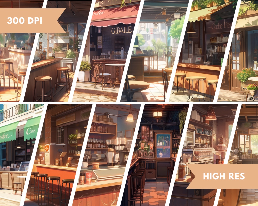 50+ コーヒーショップ Vtuber 背景、twitch ストリーミング背景、Vtuber 背景、Lofi & アニメ、ストリーム背景、Vtuber アセット