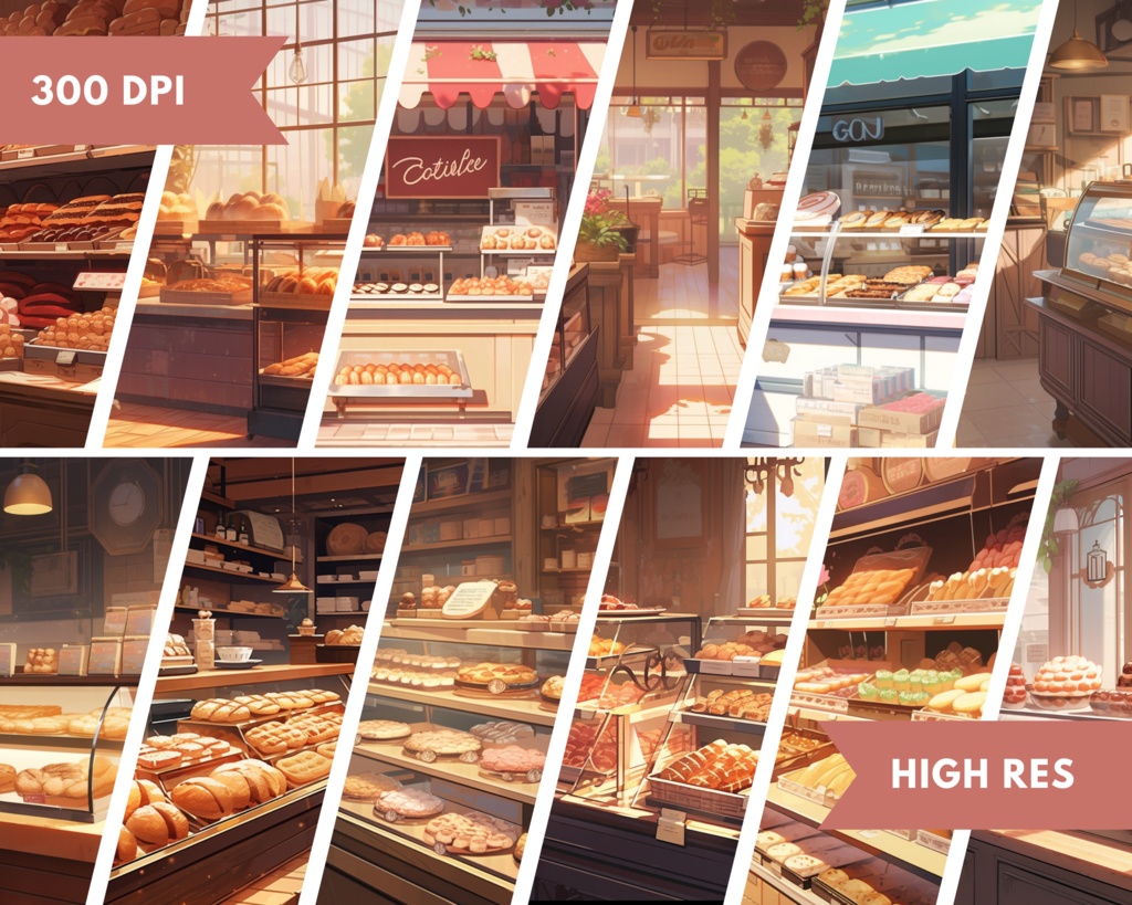 50+ ベーカリー Vtuber 背景、twitch ストリーミング背景、Vtuber 背景、Lofi & アニメ、ストリーム背景、Twitch アセット