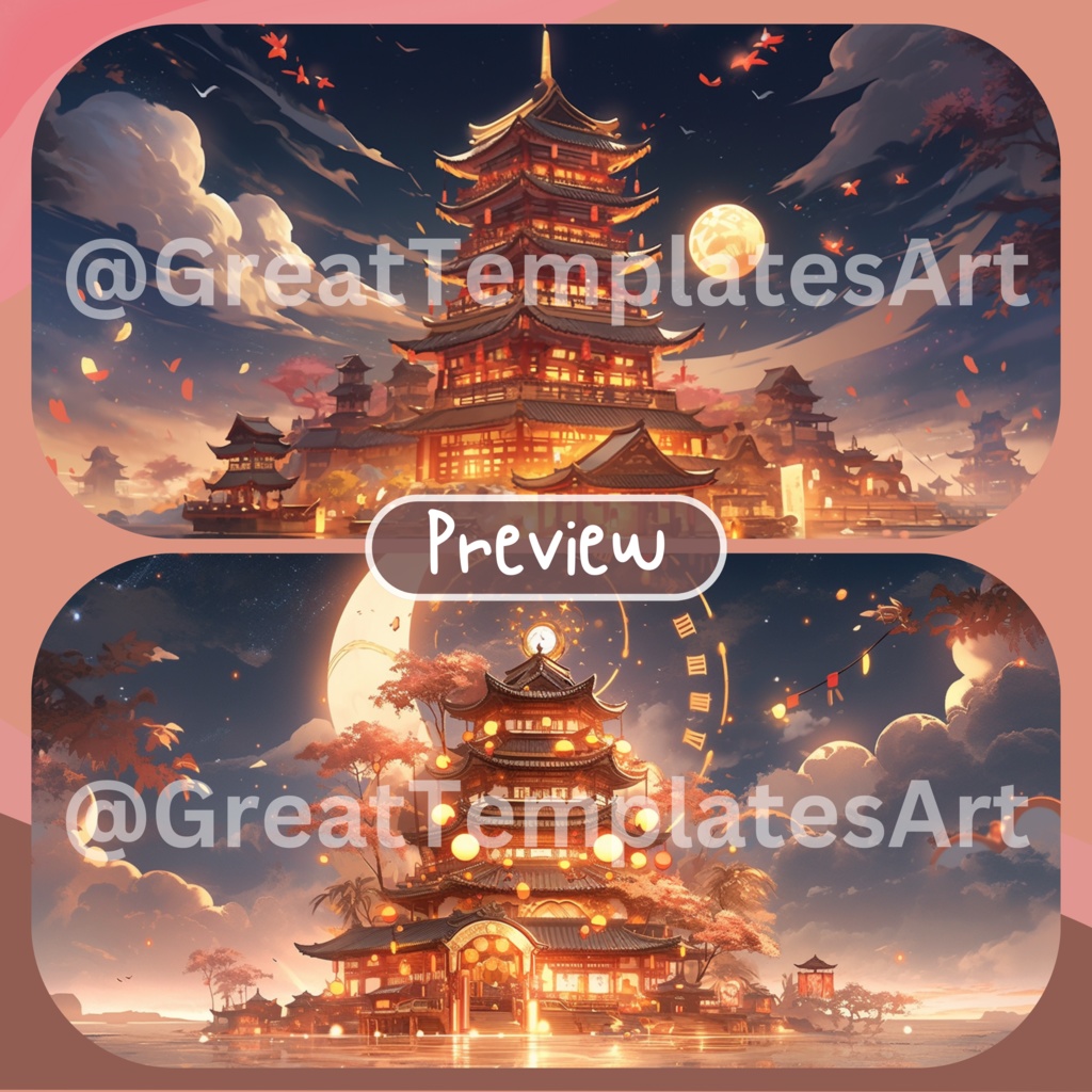 中国の新年VTuberの背景 100x バーチャル背景 ストリームアセット Lofi背景オーバーレイアセット Twitch Vtuberストリームオーバーレイ