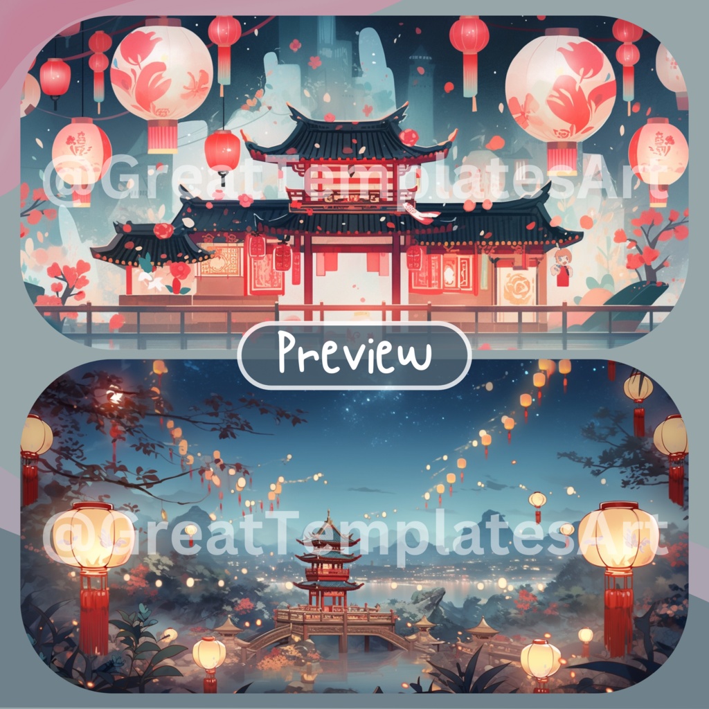 中国の新年VTuberの背景 100x バーチャル背景 ストリームアセット Lofi背景オーバーレイアセット Twitch Vtuberストリームオーバーレイ