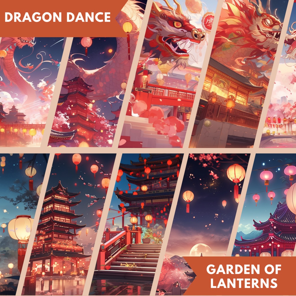 中国の新年VTuberの背景 100x バーチャル背景 ストリームアセット Lofi背景オーバーレイアセット Twitch Vtuberストリームオーバーレイ