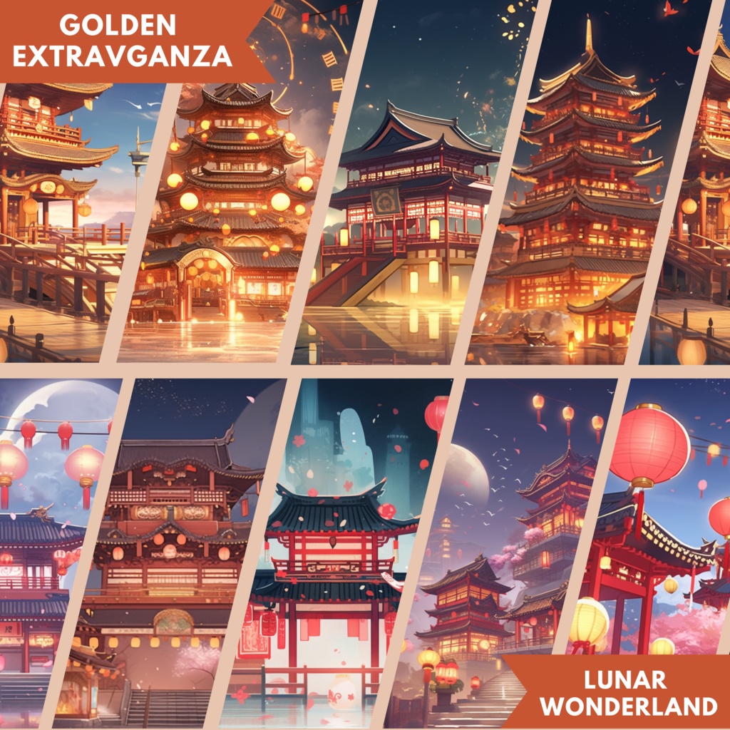 中国の新年VTuberの背景 100x バーチャル背景 ストリームアセット Lofi背景オーバーレイアセット Twitch Vtuberストリームオーバーレイ