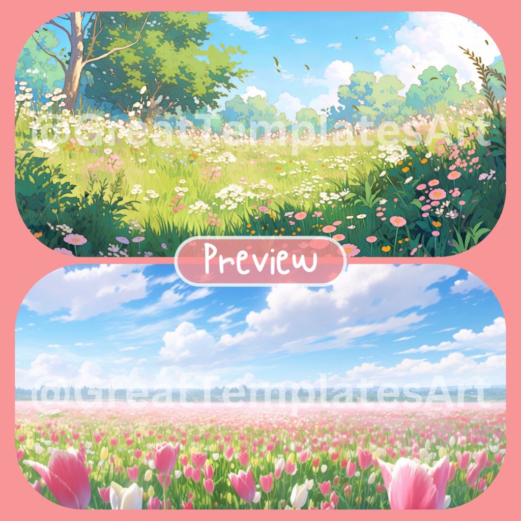 100x Spring VTuber 背景、twitch ストリームの背景、Lofi 背景、Twitch オーバーレイ アセット、Twitch ストリーム アセット、VTuber アセット