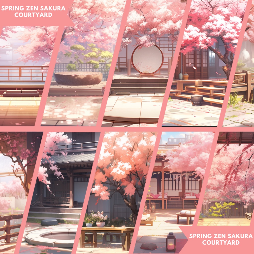 100x Spring VTuber 背景、twitch ストリームの背景、Lofi 背景、Twitch オーバーレイ アセット、Twitch ストリーム アセット、VTuber アセット