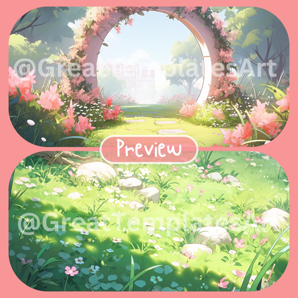 100x Spring VTuber 背景、twitch ストリームの背景、Lofi 背景、Twitch オーバーレイ アセット、Twitch ストリーム アセット、VTuber アセット