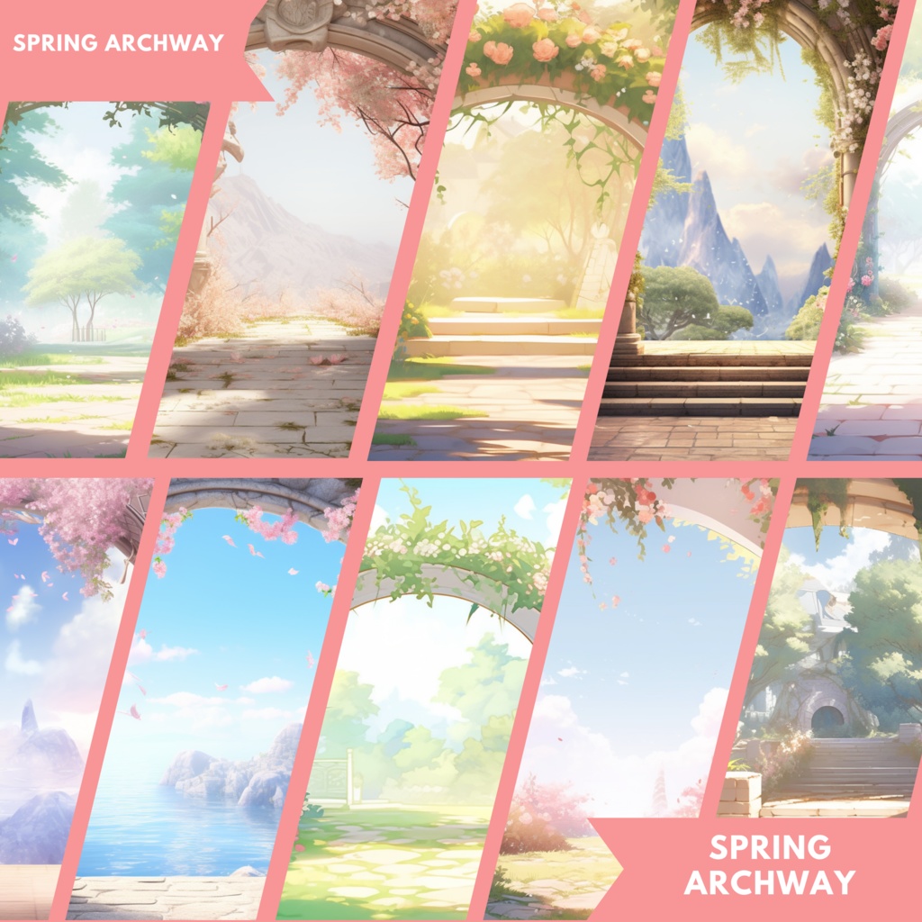 100x Spring VTuber 背景、twitch ストリームの背景、Lofi 背景、Twitch オーバーレイ アセット、Twitch ストリーム アセット、VTuber アセット