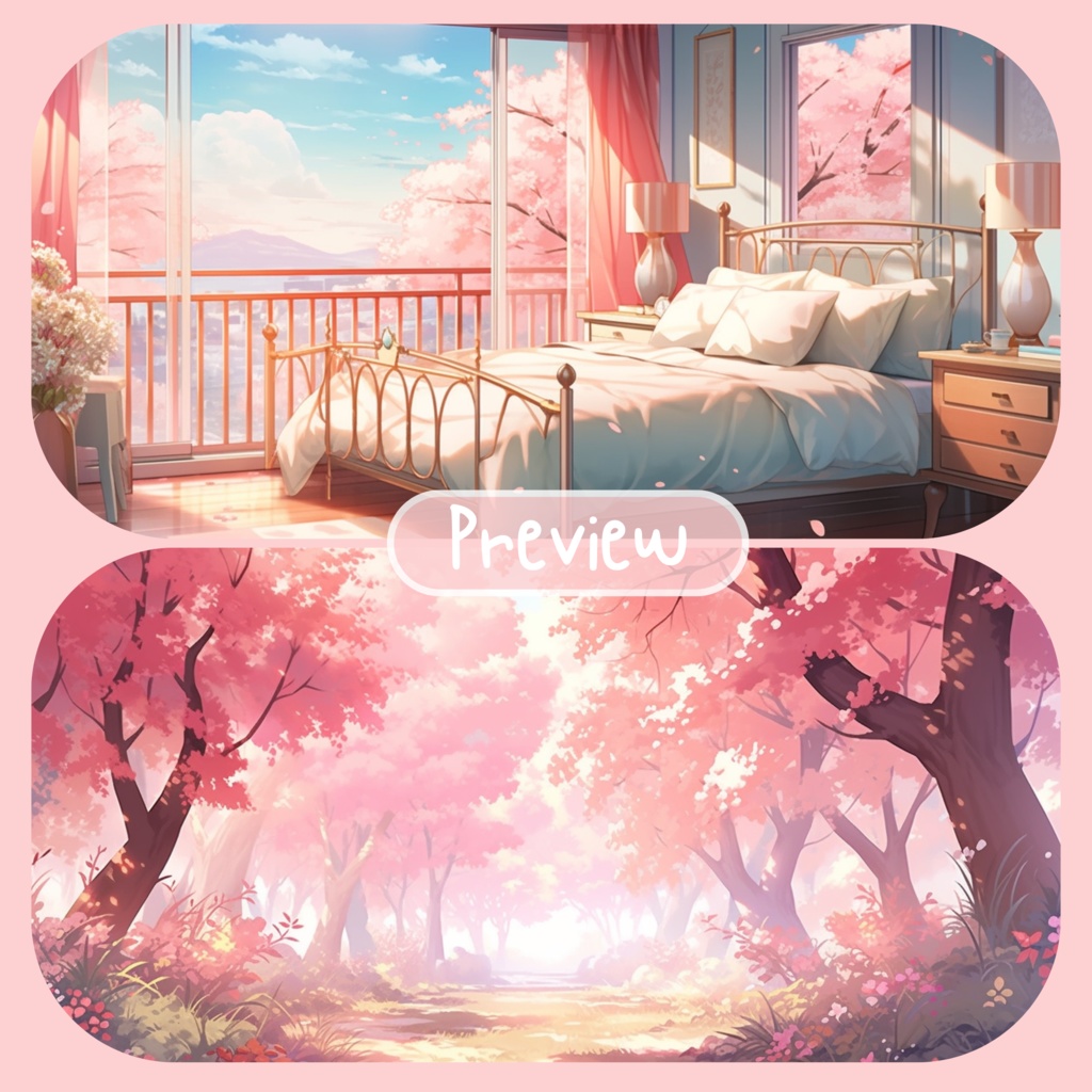 春の季節の背景 100枚 バーチャル背景 ストリームアセット Lofi背景 ストリームオーバーレイ Twitchオーバーレイ アセット Twitch VTuberの背景