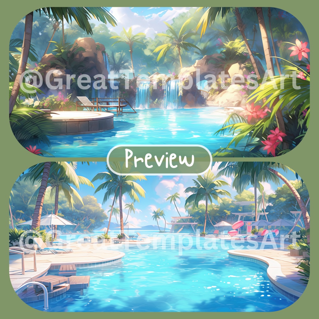 100x 真夏の VTuber 背景、Twitch ストリーミング背景、ストリーム アセット、Lofi 背景、Twitch アセット、VTuber アセット。