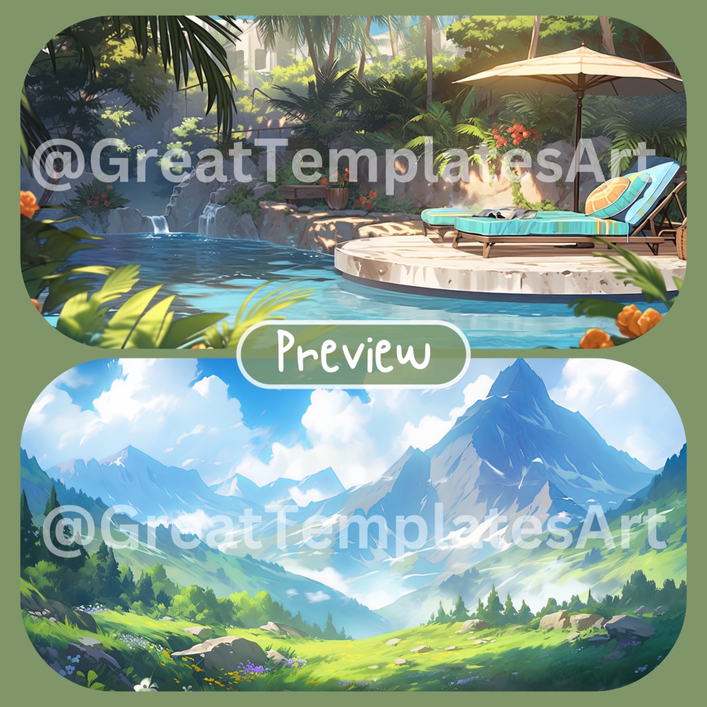 100x 真夏の VTuber 背景、Twitch ストリーミング背景、ストリーム アセット、Lofi 背景、Twitch アセット、VTuber アセット。