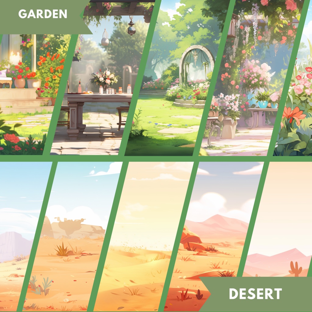 100x 真夏の VTuber 背景、Twitch ストリーミング背景、ストリーム アセット、Lofi 背景、Twitch アセット、VTuber アセット。