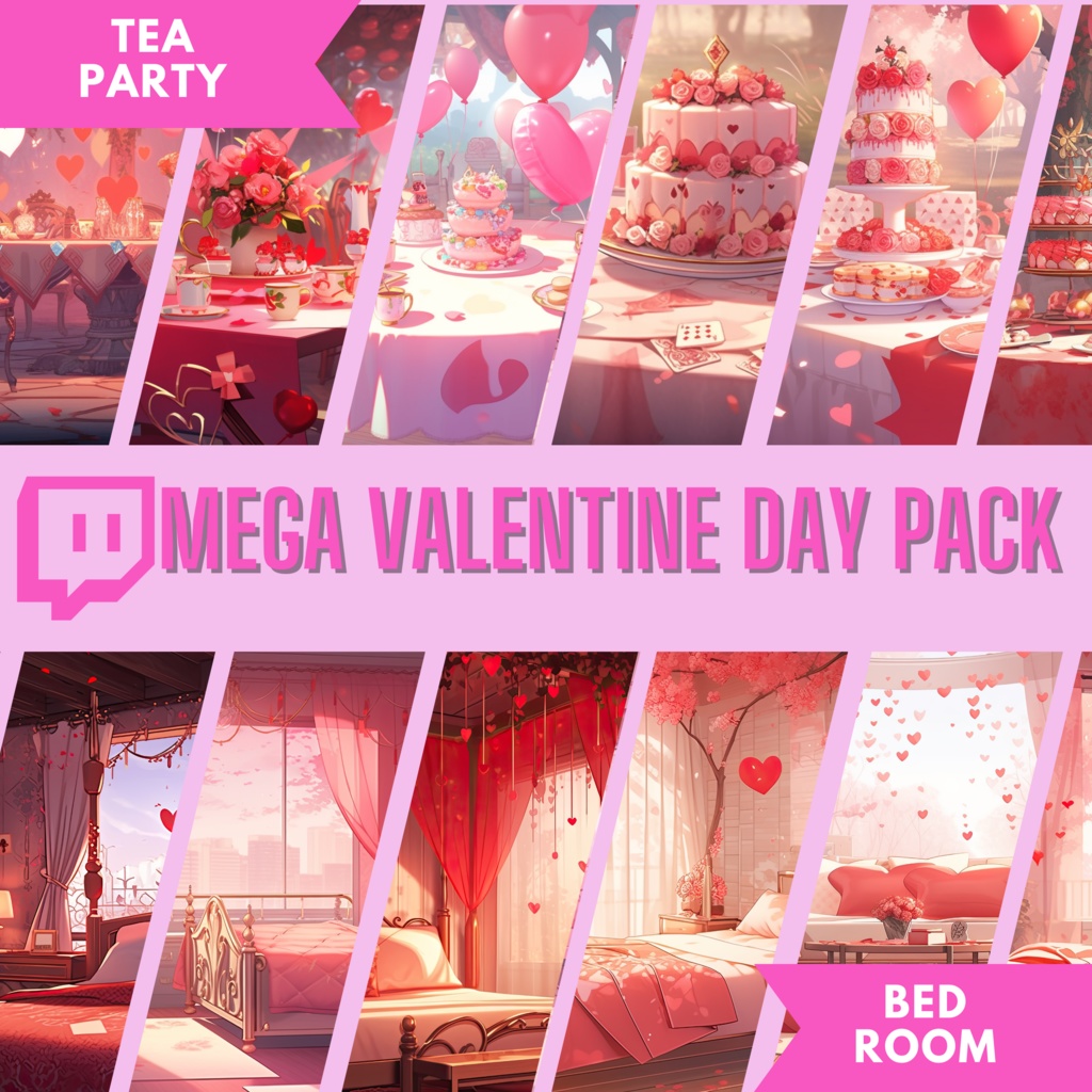 200 個のバレンタインデー背景のメガパック、VTuber ストリーム パッケージ、twitch ストリーム パッケージ、VTuber ゲーミング チェア、アニメーション背景、VTuber アセット