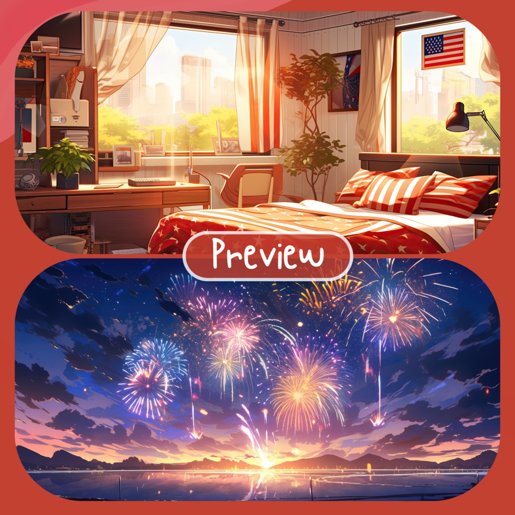 70x 独立記念日 VTuber 背景、Twitch ストリーミング背景、仮想背景、ストリーム アセット、Twitch アセット、VTuber アセット。