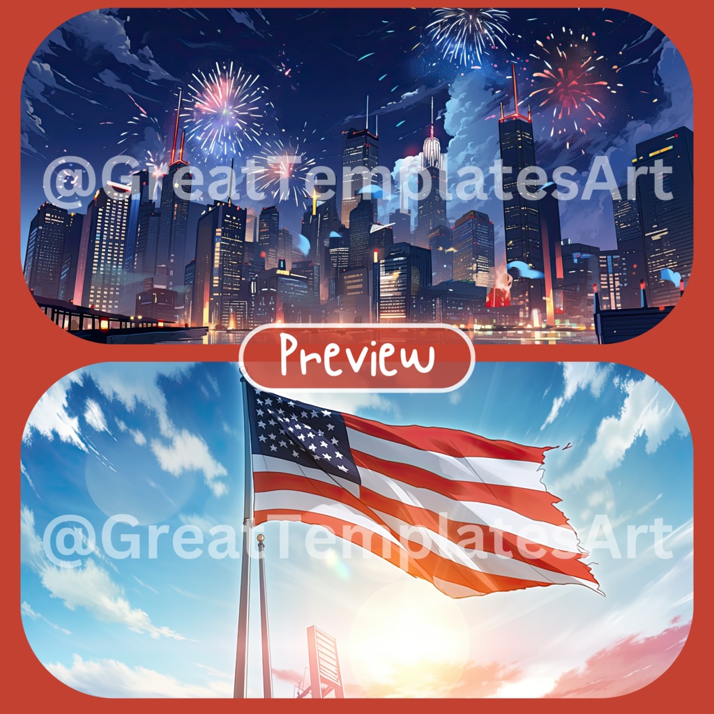 70x 独立記念日 VTuber 背景、Twitch ストリーミング背景、仮想背景、ストリーム アセット、Twitch アセット、VTuber アセット。
