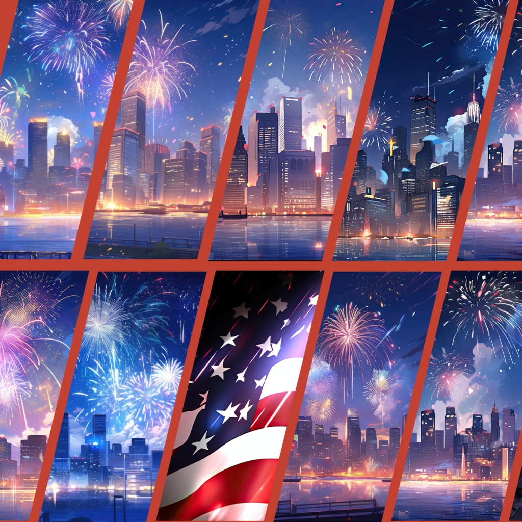 70x 独立記念日 VTuber 背景、Twitch ストリーミング背景、仮想背景、ストリーム アセット、Twitch アセット、VTuber アセット。