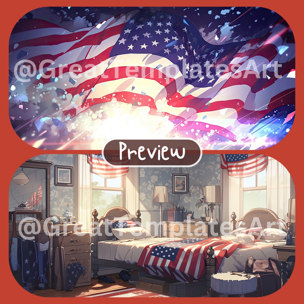 70x 独立記念日 VTuber 背景、Twitch ストリーミング背景、仮想背景、ストリーム アセット、Twitch アセット、VTuber アセット。