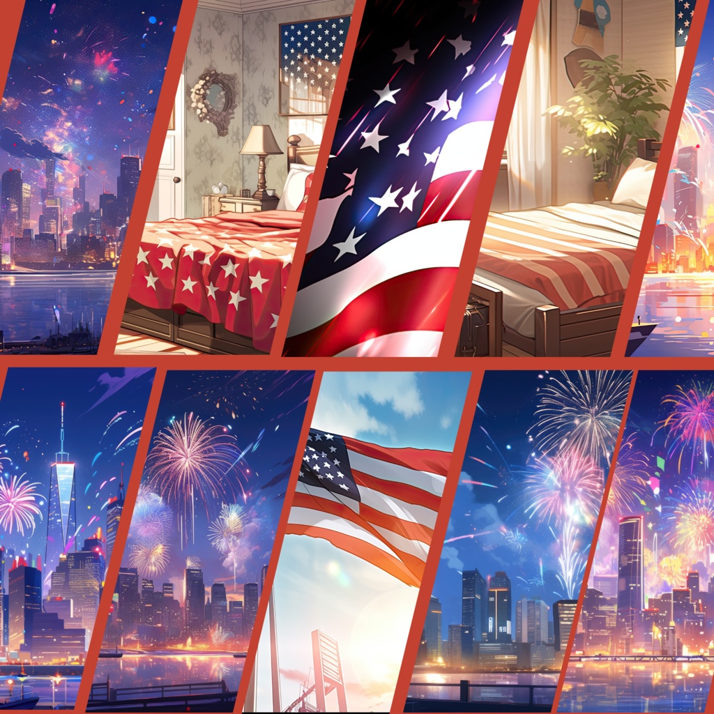 70x 独立記念日 VTuber 背景、Twitch ストリーミング背景、仮想背景、ストリーム アセット、Twitch アセット、VTuber アセット。