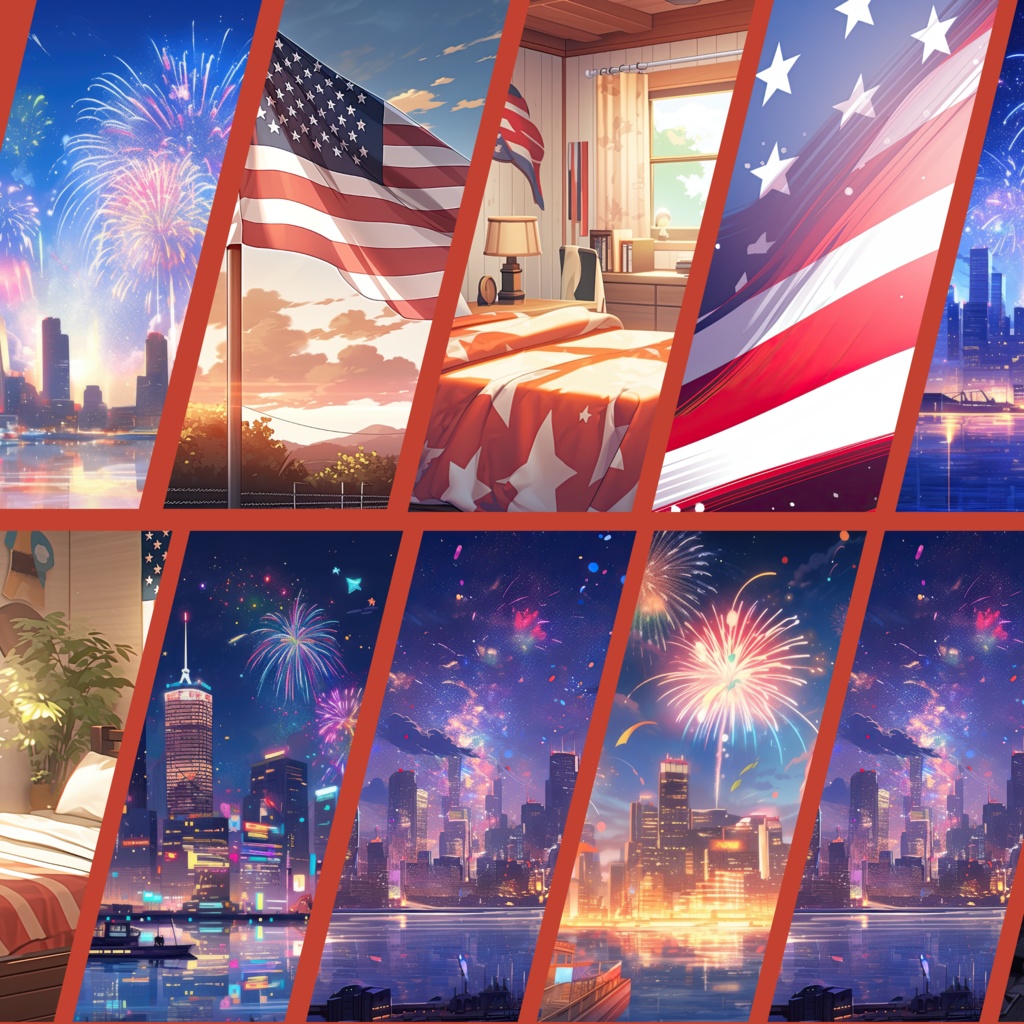 70x 独立記念日 VTuber 背景、Twitch ストリーミング背景、仮想背景、ストリーム アセット、Twitch アセット、VTuber アセット。