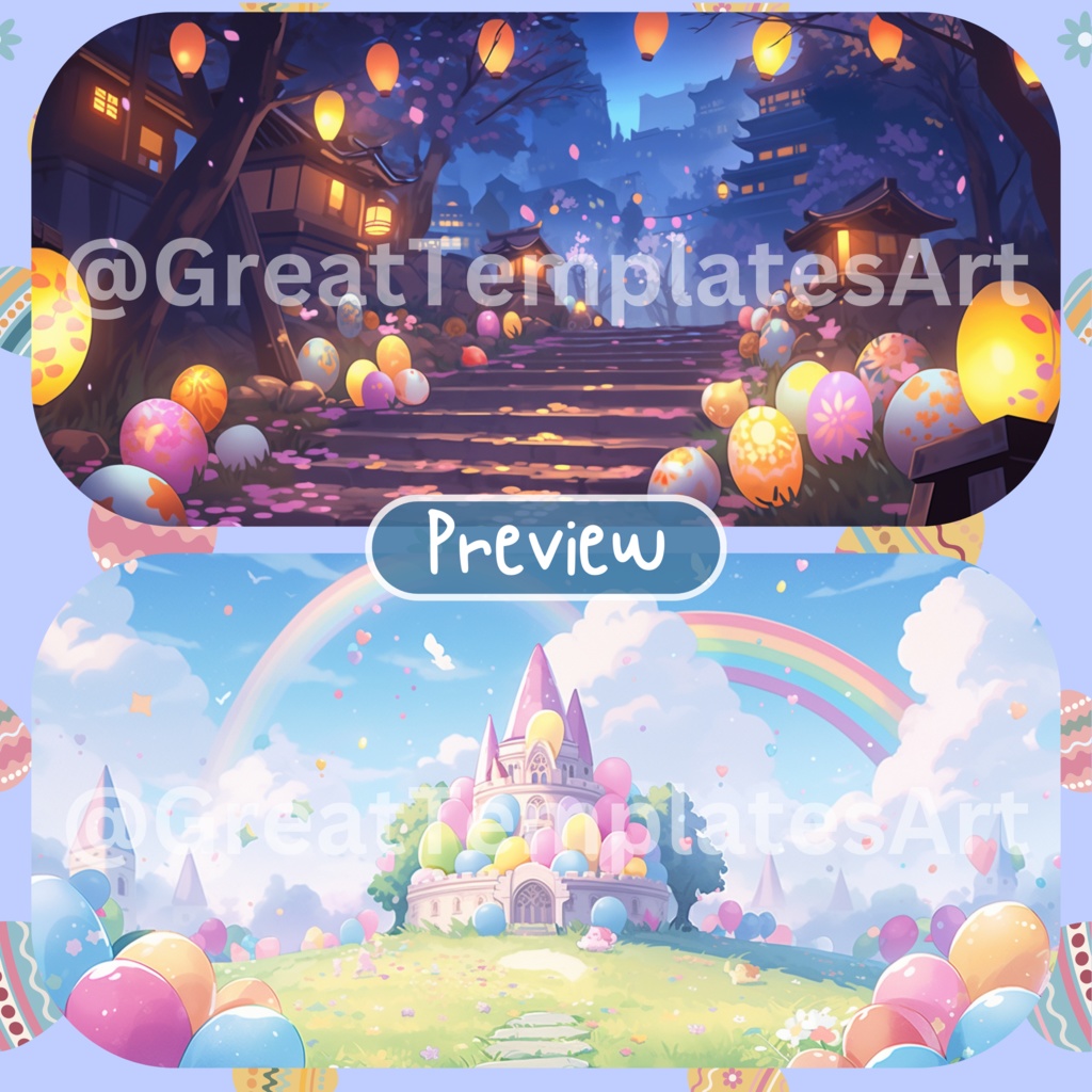 150x イースター VTuber 背景、Twitch ストリーミング背景、ストリーム アセット、Lofi 背景、Twitch アセット、VTuber アセット。