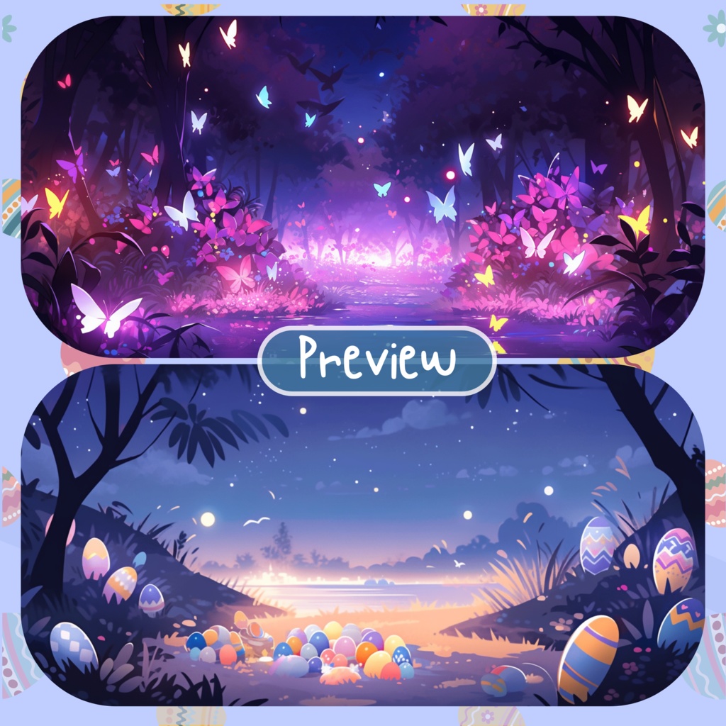 150x イースター VTuber 背景、Twitch ストリーミング背景、ストリーム アセット、Lofi 背景、Twitch アセット、VTuber アセット。