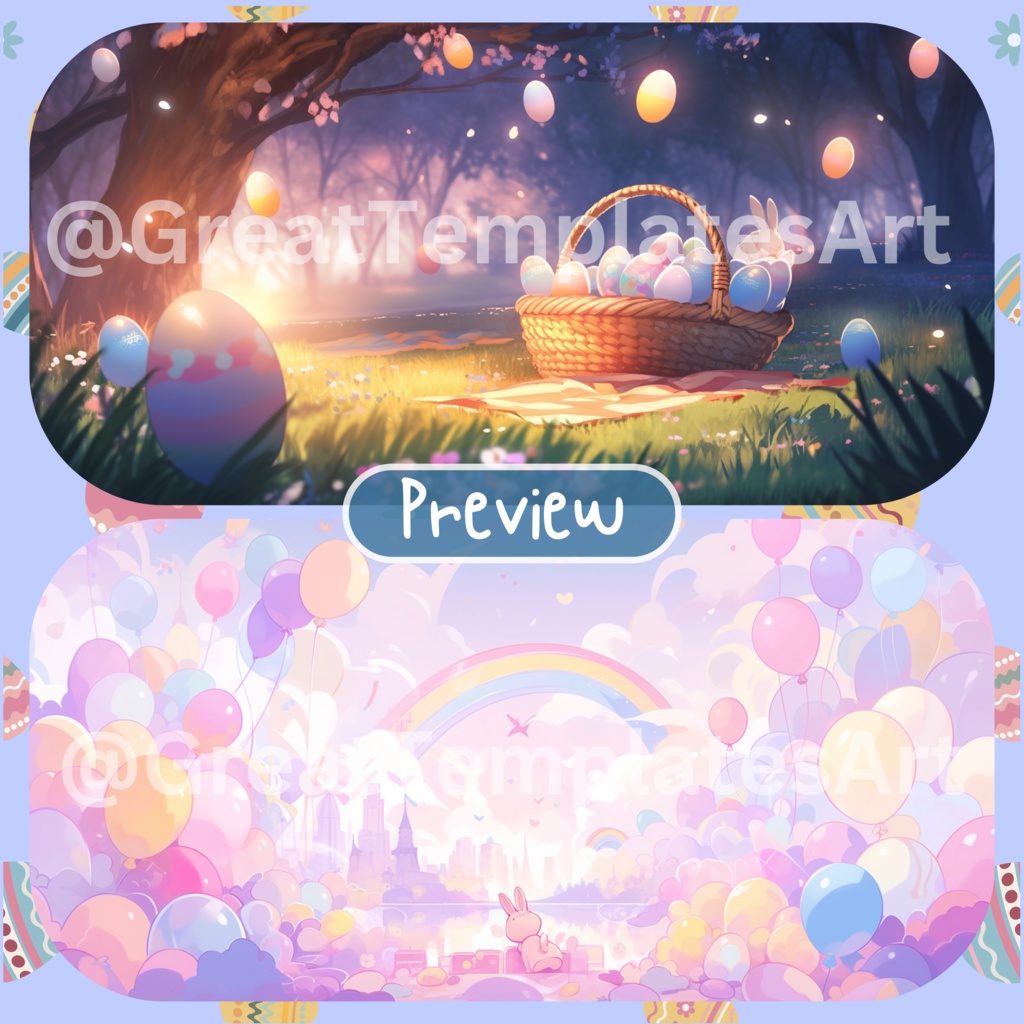 150x イースター VTuber 背景、Twitch ストリーミング背景、ストリーム アセット、Lofi 背景、Twitch アセット、VTuber アセット。