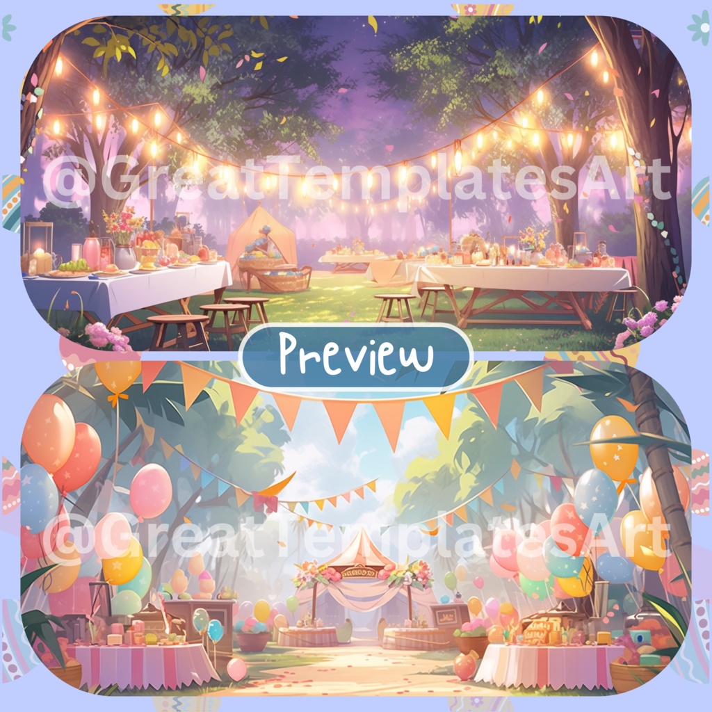 150x イースター VTuber 背景、Twitch ストリーミング背景、ストリーム アセット、Lofi 背景、Twitch アセット、VTuber アセット。