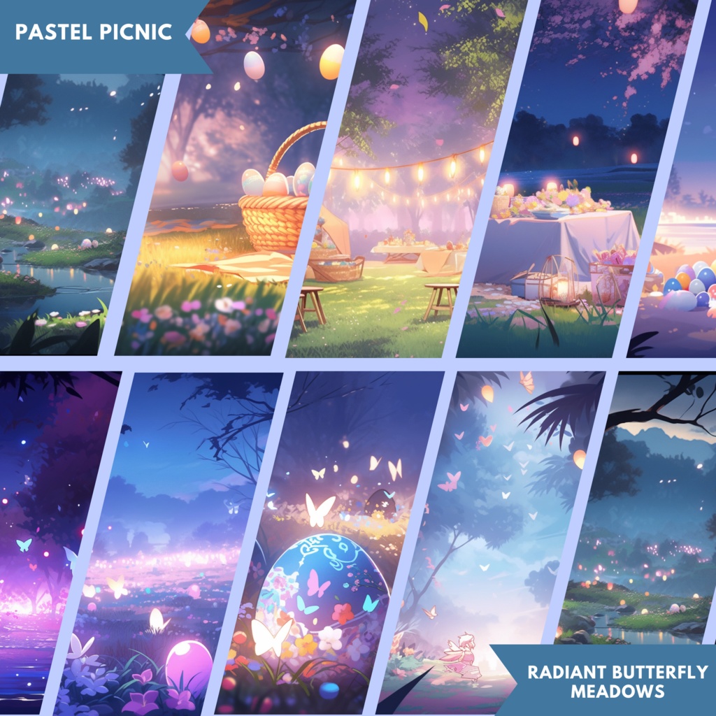 150x イースター VTuber 背景、Twitch ストリーミング背景、ストリーム アセット、Lofi 背景、Twitch アセット、VTuber アセット。