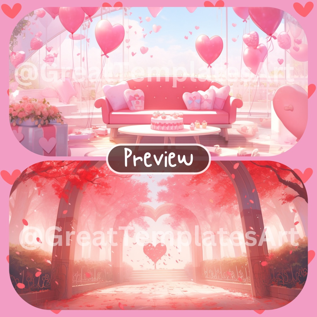 100x バレンタインデー VTuber 背景、twitch ストリーム背景、ストリーム アセット、Lofi 背景、ストリーム アセット、Twitch アセット、Vtuber Assets。