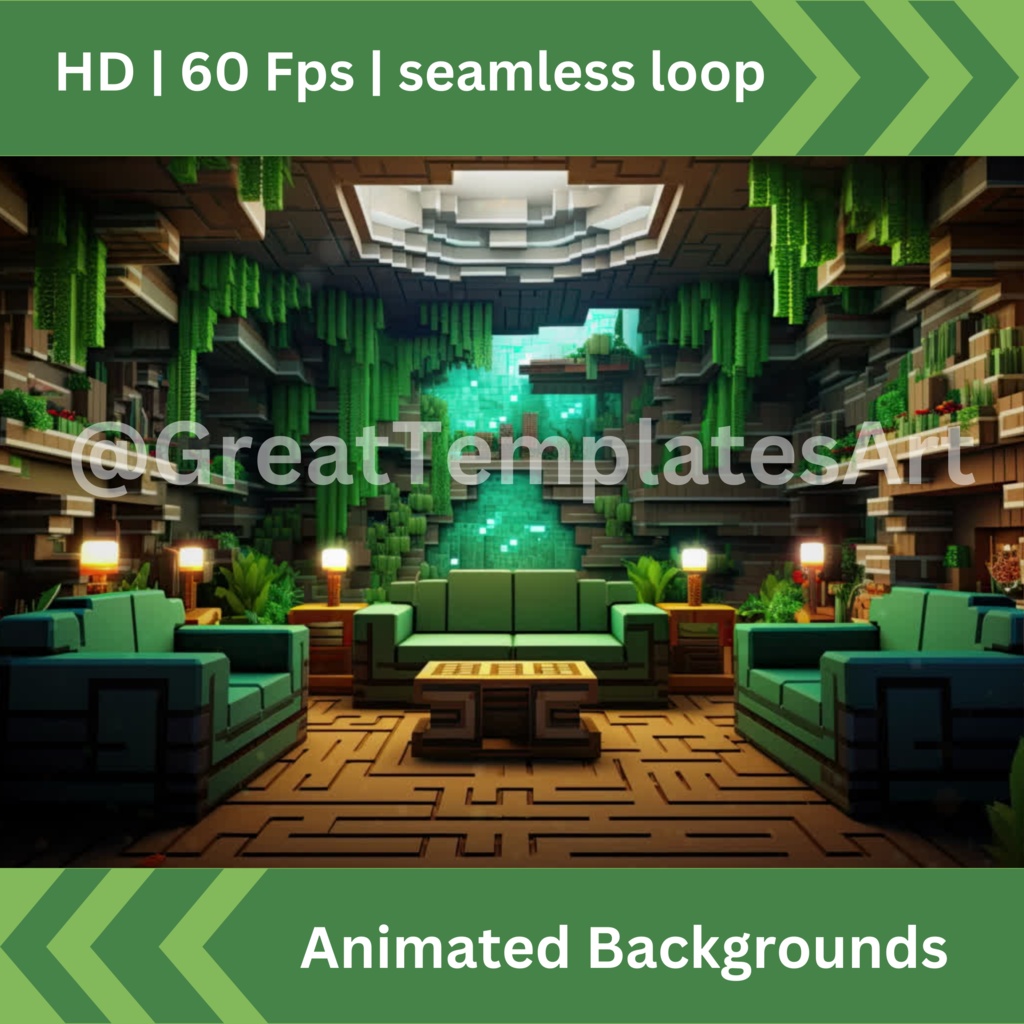 20x ゲーマーのアニメーション背景、ピクセル アート Twitch Minecraft のアニメーション背景、Twitch ストリーミング B 背景 VTuber アセット、ストリーム アセット。