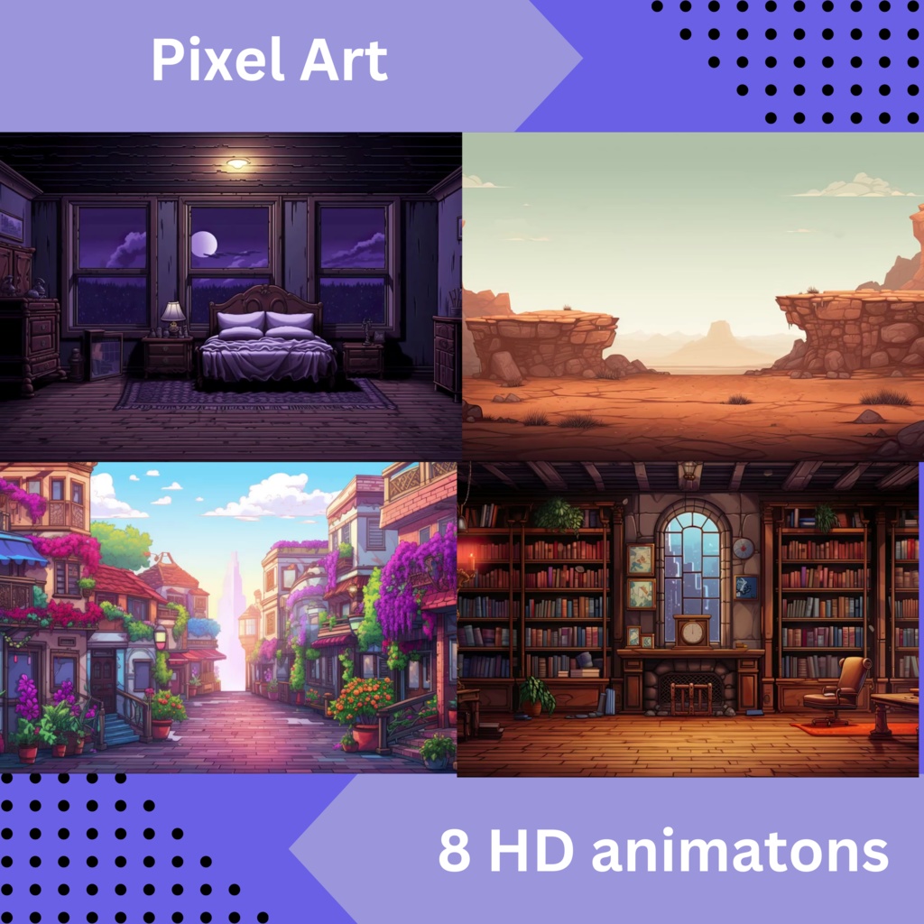 8x ピクセル アート Twitch アニメーション背景、ゲーマー背景、Twitch ストリーミング背景、アニメ Lo-Fi アニメーション、Twitch アセット、ストリーム アセット、VTuber アセット。