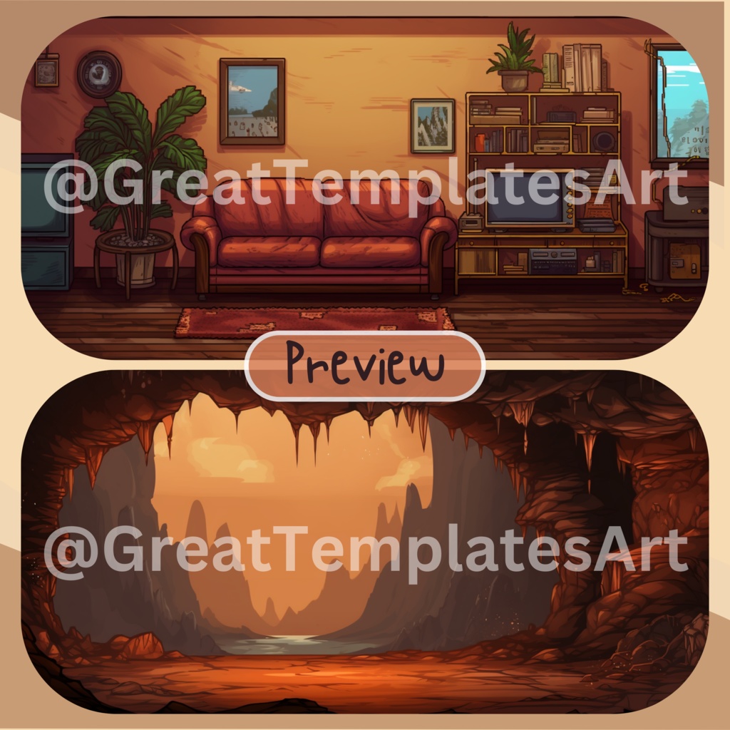 50x ピクセル アート VTuber 背景、Twitch ストリーミング背景、仮想背景、ストリーミング アセット、Twitch アセット、Vtuber アセット、