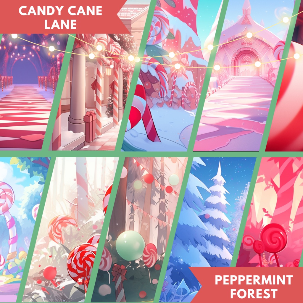 100x Candyland VTuber 背景、Twitch ストリーム背景、Lofi 背景、かわいい背景、Twitch アセット、VTuber アセット、ストリーム アセット。